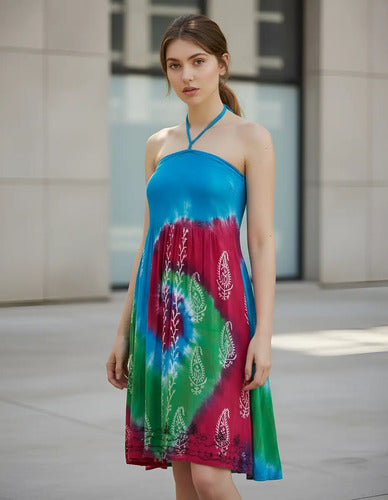 Vestido Solero Batik Importado Hippie Chic  Rayon Verde Batik L