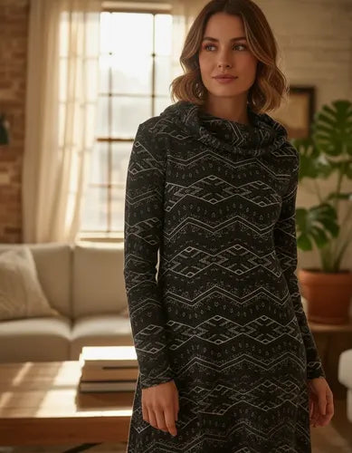 Vestido De Lanilla Estampado Gris Oscuro Estampado L