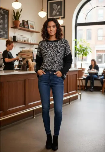 Sweater Con Lurex Animal Print Talle M Ag Store Negro Animal Print M