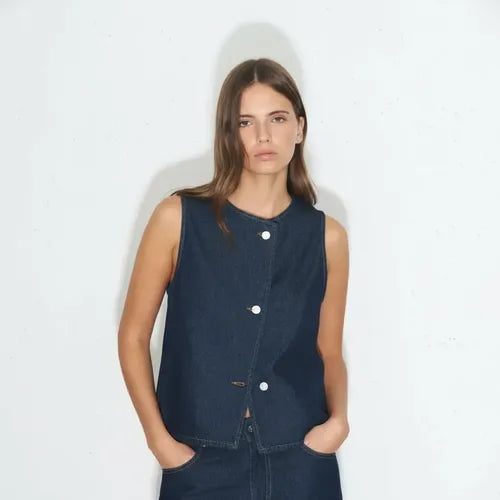 Chaleco De Jean Denim Azul Lisa L