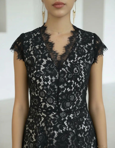 Vestido Encaje Importado Noche Fiesta Negro Liso M