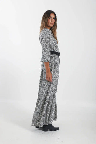 Vestido De Seda Hindú Largo Mod. 36 Blanco Estampado Único