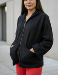 Campera Jogging Ag Sore Mujer Oversize Con Capucha Negro S Lisa
