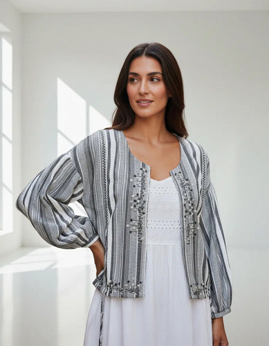 Saco Chaqueta Bordada Importada India Talle M Negro Bordado M