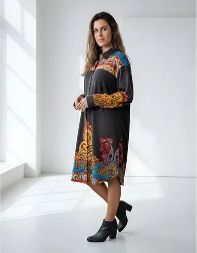 Camisa Vestido Largo Lanilla Importado Mandalas Estilo Boho