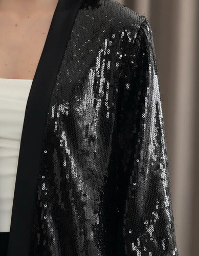 Saco Kimono De Lentejuelas Noche Fiesta Negro 40