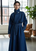 Trench Tapado De De Jean Modelo Grande Azul Único Lisa