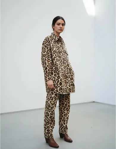 Camisaco Saco Campera Gabardina Animal Print Amplio Marrón Único Animal Print