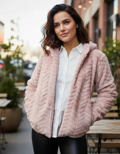 Saco Chaqueta De Piel Sintética Importado Extra Suave Rosa Unico Pelo Corto