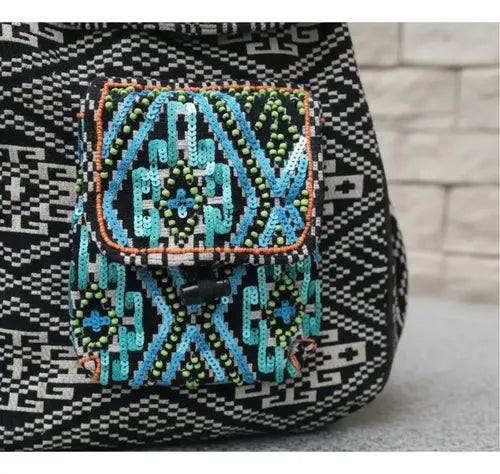 Mochila Bordada Estilo Folk Lentejuelas