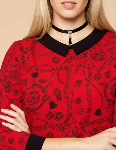 Camisa Blusa De Diseño Estampada  Rojo Estampado 1