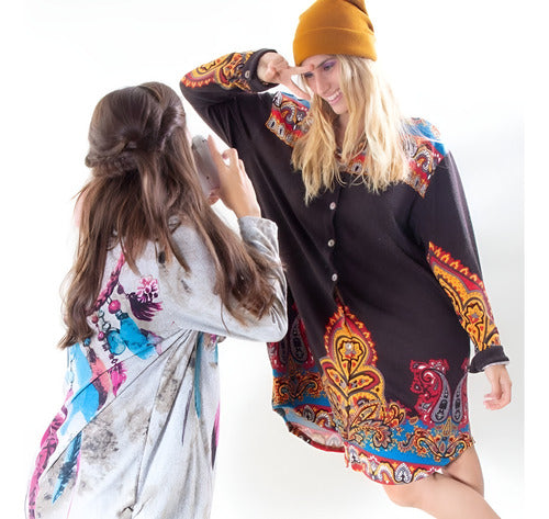 Camisa Vestido Largo Lanilla Importado Mandalas Estilo Boho