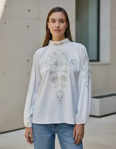 Blusa Manga Larga Bordada Importada Fiesta Noche