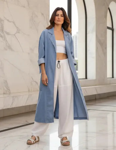 Trench Jean Tapado Denim Sobretodo Talle Grande Celeste Xxl Lisa