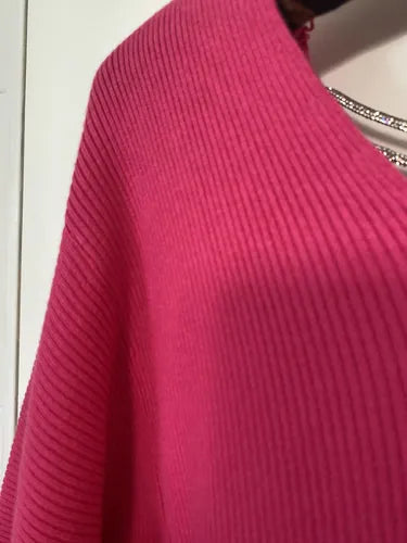 Sweater Tejido Morley Mangas Globo Fucsia Liso Único