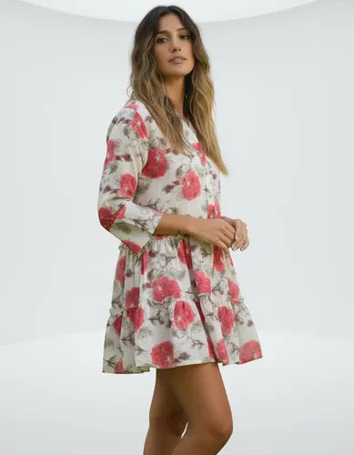 Vestido Con Volado Manga Larga De India