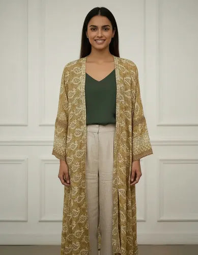 Kimono Seda Hindú  Largo Saco Importado