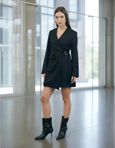 Vestido Cruzado Sastrero Negro Liso 40
