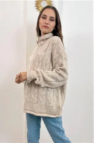 Sweater Tejido Polera Amplio Bicolor Oversize Xxl