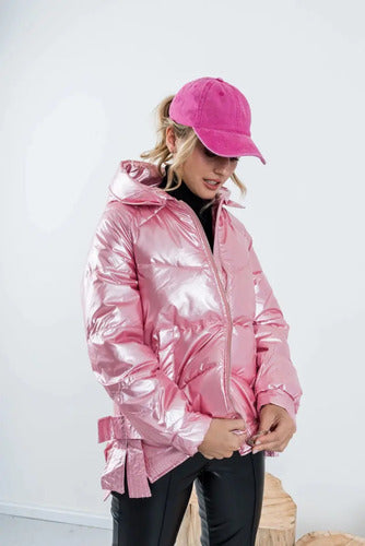 Puffer Campera  De Abrigo  Metalizada Importada Rosa Xxl Lisa