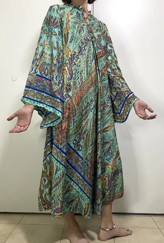 Vestido Mangas Oxford Importado Seda Hindú