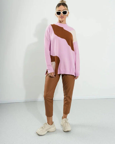 Sweater Pullover Colores  Tejido Amplio Beige Colores Único