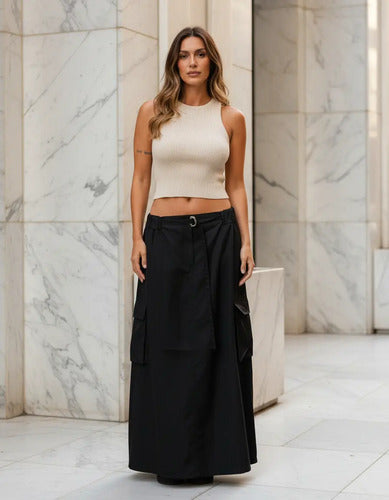 Pollera Falda Larga  Modelo Amplio Negro Liso Único