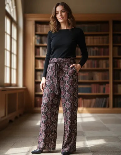 Pantalón De Lanilla Estampado Bordó 1 Estampado L