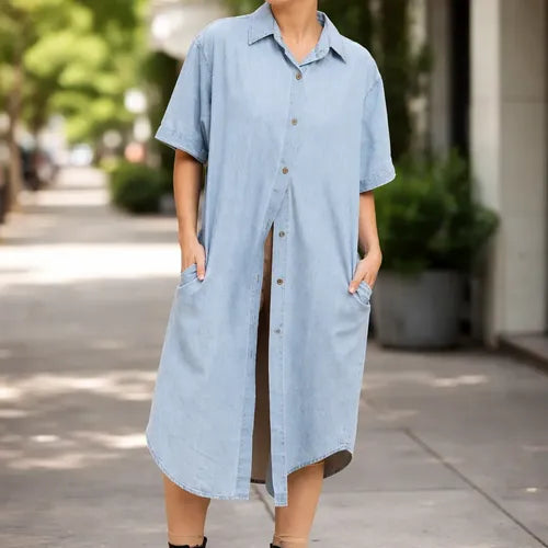 Camisa De Jean Larga Denim Nueva De 2da Selección Celeste Lisa L