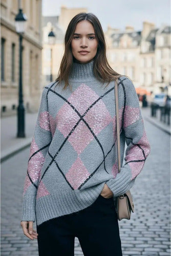 Sweater Tejido Con Lentejuelas  Modelo Grande (084) Xxl
