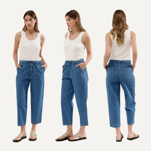 Pantalón  Capri De Jean Denim Azul Claro Liso S