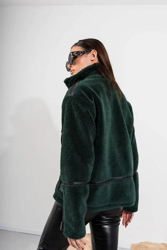 Gamulán Campera Chaqueta Importada Corderito Y Ecocuero Verde L