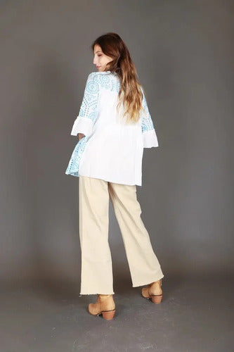 Blusa Camisa Bordada Importada Boho Amplia Blanco Bordado Unico
