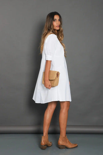 Vestido Manga Corta Boho Crudo Lisa M