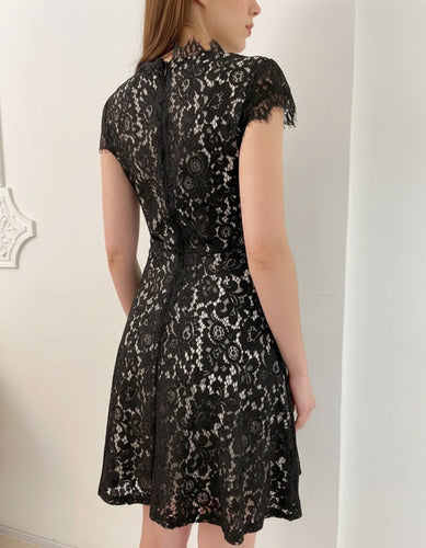 Vestido Encaje Importado Noche Fiesta Negro Liso M