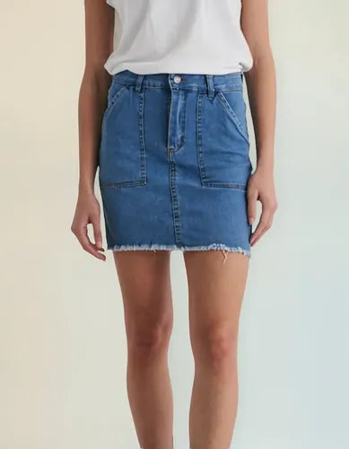 Mini Jean Pollera Denim Elastizada Celeste Liso L