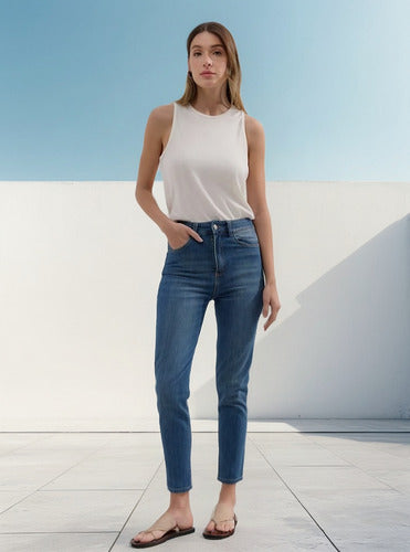 Jean Denim Pantalón Azul Skinny Azul Liso 36
