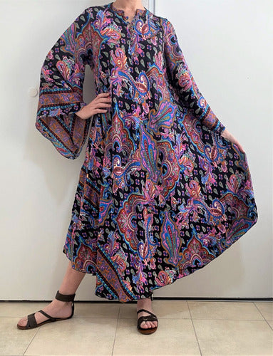 Vestido Mangas Oxford Importado Seda Hindú