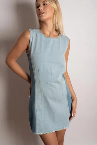 Vestido Jean Sin Mangas Denim Bicolor Celeste S
