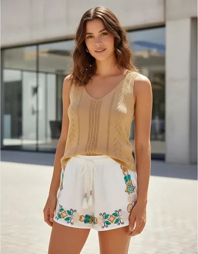 Short Bordado Importado Estilo Boho Hippie Chic