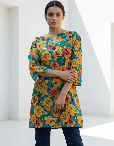 Blusa Camisa Túnica Importada Estampada Playa India