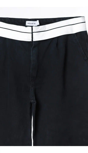 Pantalón Jean Wide Leg Jean Rígido Con Aplique  Denim