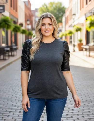 Remera  Modal Mangas Princesa De Eco Cuero Talle Grande