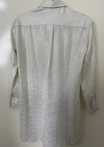 Camisa Blusa Diseño Detalles Dorados De Vestir Larga Blanco Puntitos Dorados 1