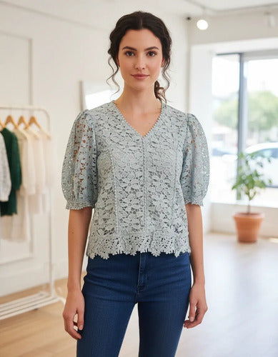 Blusa De Puntilla Mangas Princesa