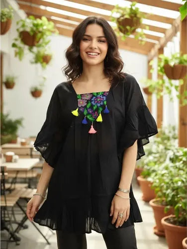 Blusa Camisola Tunica Bordada  Fucsia Unico