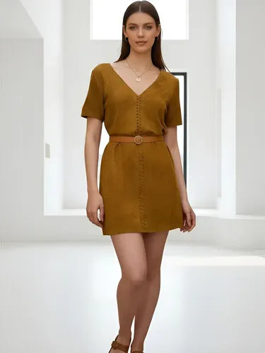 Vestido De Gamuza Importado Marrón Lisa S