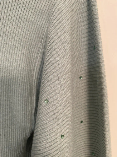 Sweater Tejido Morley Mangas Globo Y Hotfix Verde Agua Hotfix Único