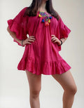 Blusa Camisola Tunica Bordada  Fucsia Unico