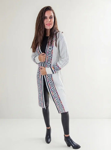 Saco Blanco Con Flecos Importado Talle L Estilo Folk Blanco Geométrico L
